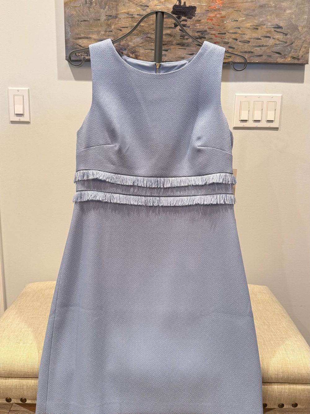 Nordstrom Women’s Pale Blue Sleeveless Fringe Waist Dress